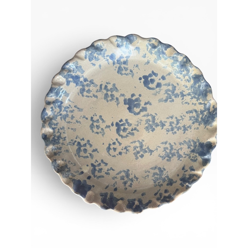 Bybee Cornelison Pottery Blue Sponged Ruffled Pie Dish Stoneware Kentucky Folk